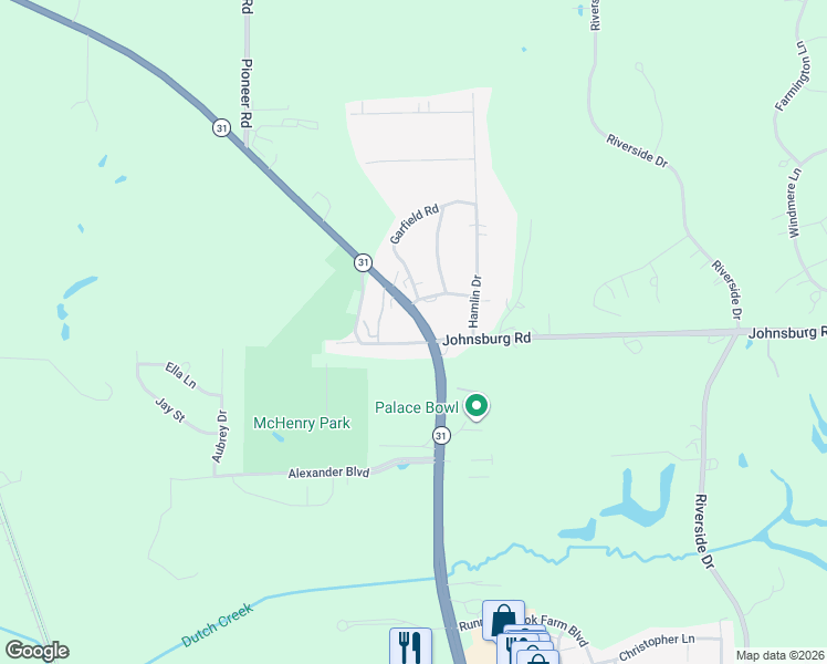 map of restaurants, bars, coffee shops, grocery stores, and more near 3603 North Richmond Road in Johnsburg