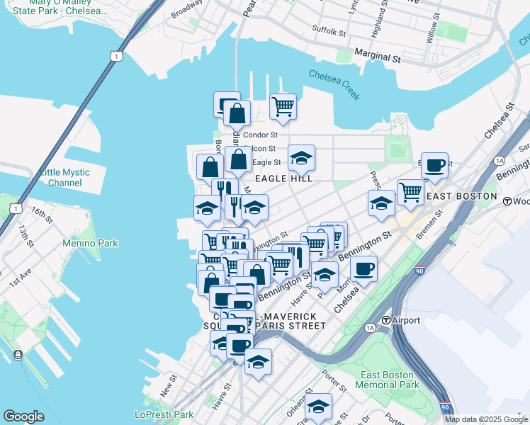 map of restaurants, bars, coffee shops, grocery stores, and more near 66 Eutaw Street in Boston