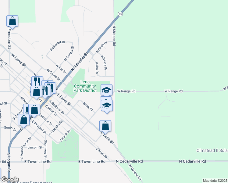 map of restaurants, bars, coffee shops, grocery stores, and more near 516 Fremont Street in Lena