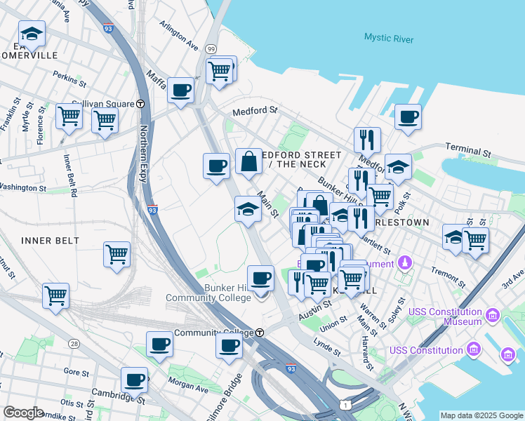map of restaurants, bars, coffee shops, grocery stores, and more near 7 Lyndeboro Street in Boston