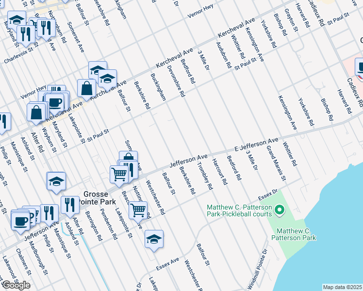 map of restaurants, bars, coffee shops, grocery stores, and more near 1006 Berkshire Road in Grosse Pointe
