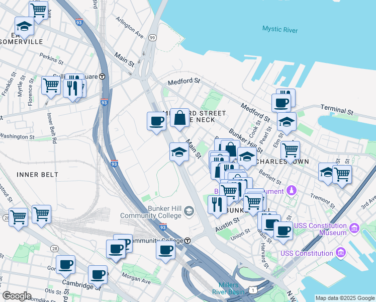 map of restaurants, bars, coffee shops, grocery stores, and more near 7 Lyndeboro Street in Boston