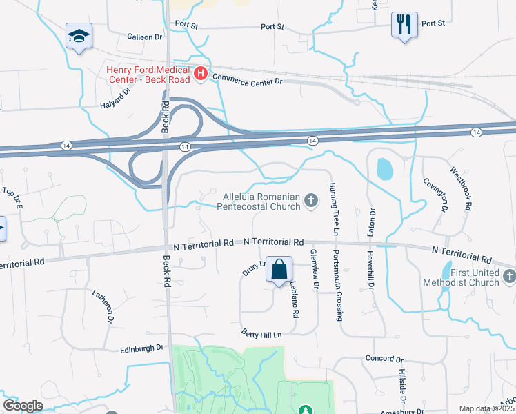 map of restaurants, bars, coffee shops, grocery stores, and more near 13659 Fairview Lane in Plymouth