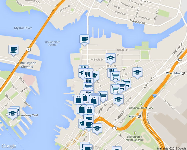 map of restaurants, bars, coffee shops, grocery stores, and more near 13 Monmouth Street in Boston