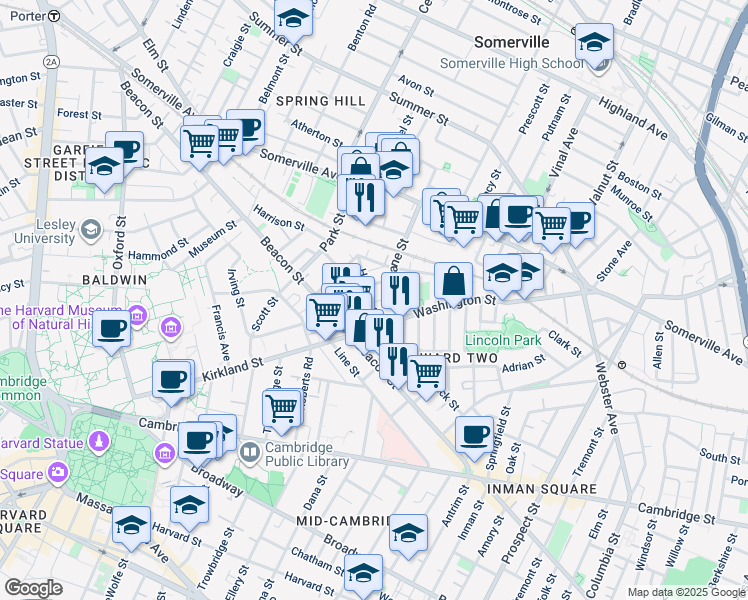 map of restaurants, bars, coffee shops, grocery stores, and more near 7 Durham Street in Somerville