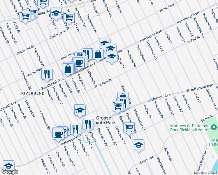 map of restaurants, bars, coffee shops, grocery stores, and more near 1080 Beaconsfield Avenue in Grosse Pointe Park