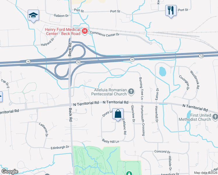 map of restaurants, bars, coffee shops, grocery stores, and more near 13659 Fairview Lane in Plymouth