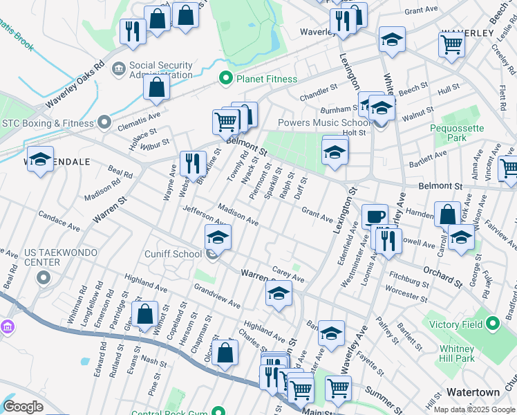 map of restaurants, bars, coffee shops, grocery stores, and more near 73 Sparkill Street in Watertown