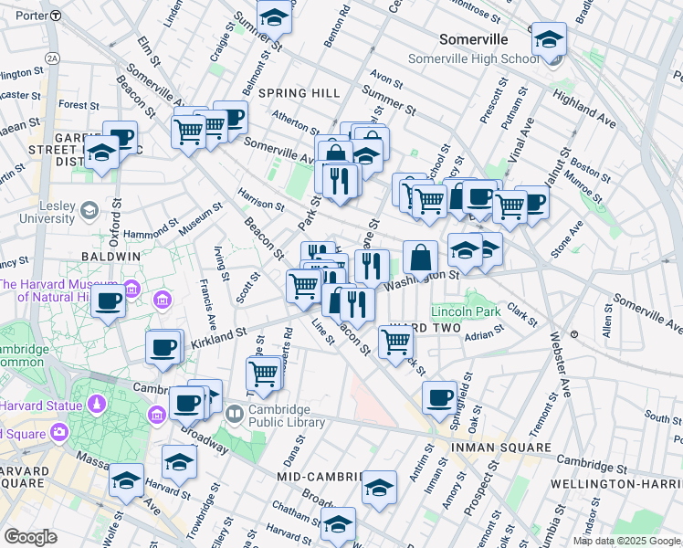 map of restaurants, bars, coffee shops, grocery stores, and more near 1 Durham Street in Somerville