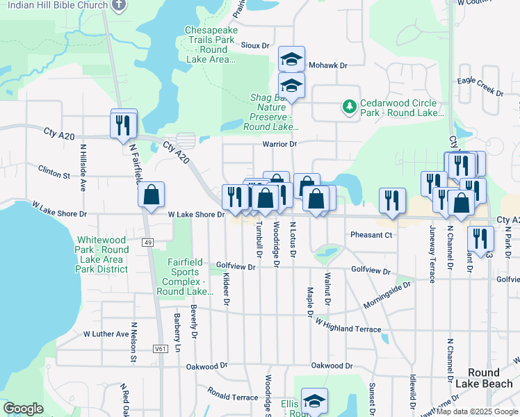 map of restaurants, bars, coffee shops, grocery stores, and more near in Lake County