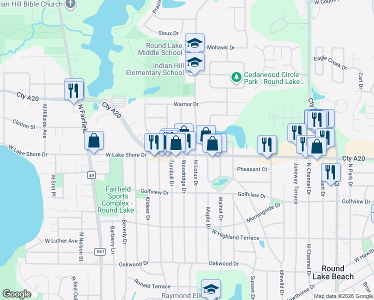 map of restaurants, bars, coffee shops, grocery stores, and more near 812 West Rollins Road in Round Lake Beach