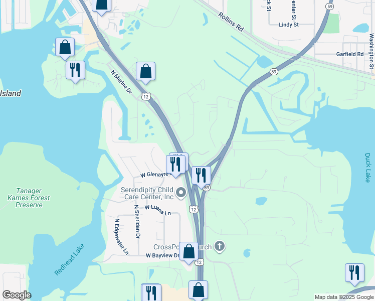 map of restaurants, bars, coffee shops, grocery stores, and more near 26515 U.S. 12 in Fox Lake