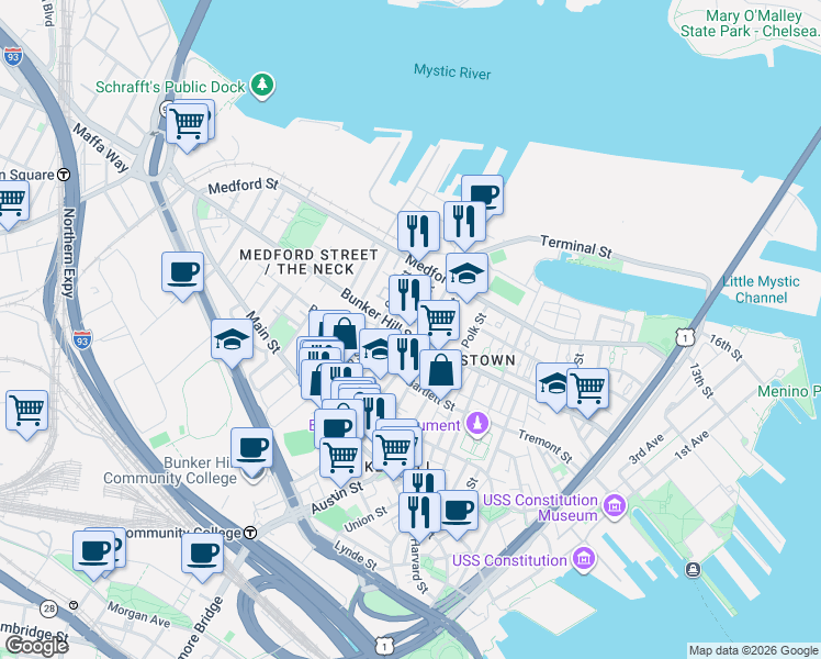 map of restaurants, bars, coffee shops, grocery stores, and more near in 