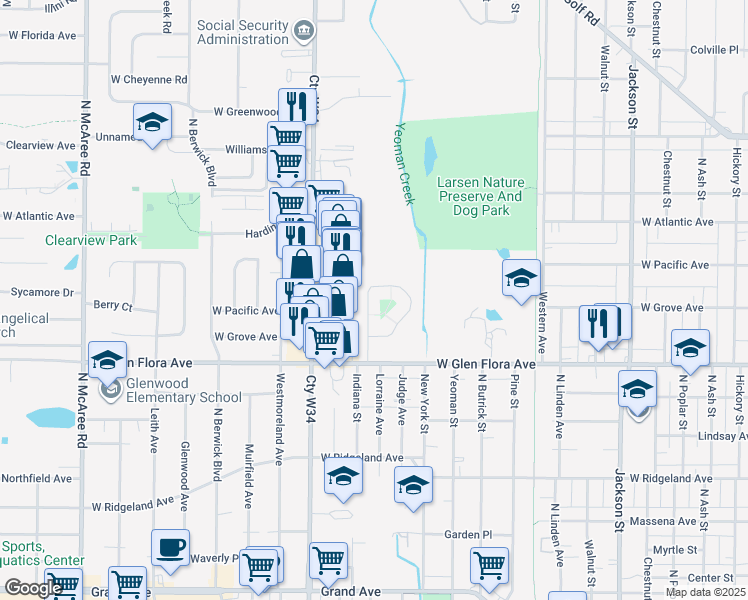 map of restaurants, bars, coffee shops, grocery stores, and more near 1349 Lorraine Place in Waukegan