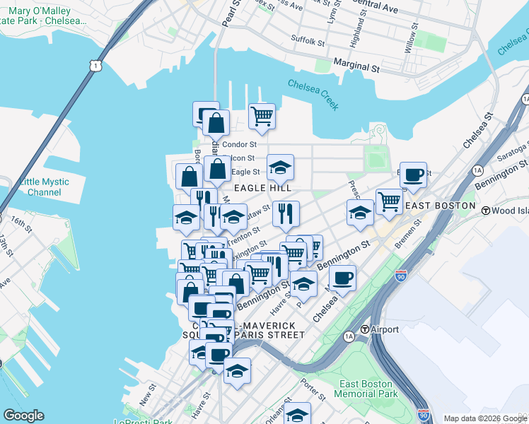 map of restaurants, bars, coffee shops, grocery stores, and more near 79 Eutaw Street in Boston