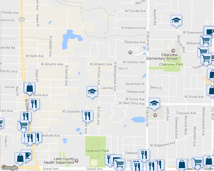 map of restaurants, bars, coffee shops, grocery stores, and more near 2826 Lee Avenue in Waukegan