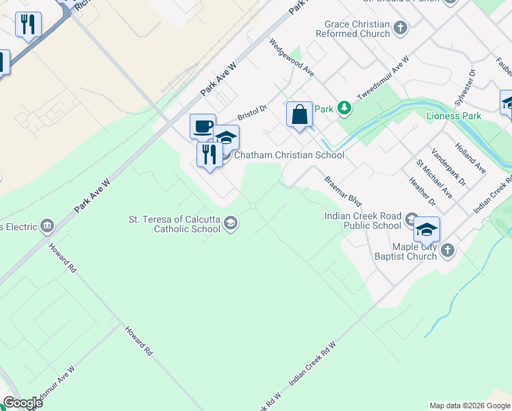map of restaurants, bars, coffee shops, grocery stores, and more near 787 Keil Drive South in Chatham