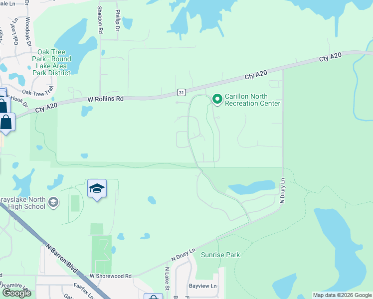 map of restaurants, bars, coffee shops, grocery stores, and more near 2252 Meadowcroft Lane in Grayslake