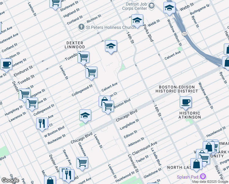 map of restaurants, bars, coffee shops, grocery stores, and more near 2460 Glynn Court in Detroit