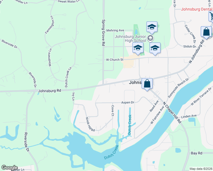 map of restaurants, bars, coffee shops, grocery stores, and more near 2509 Johnsburg Road in Johnsburg