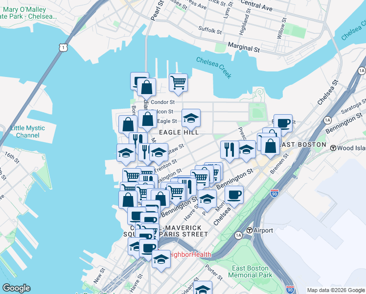map of restaurants, bars, coffee shops, grocery stores, and more near 166 Brooks Street in Boston