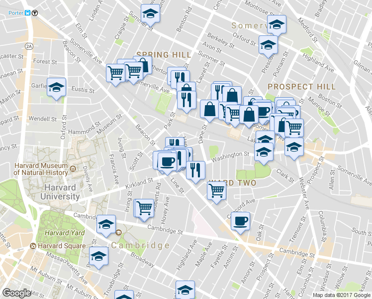 map of restaurants, bars, coffee shops, grocery stores, and more near 7 Durham Street in Somerville