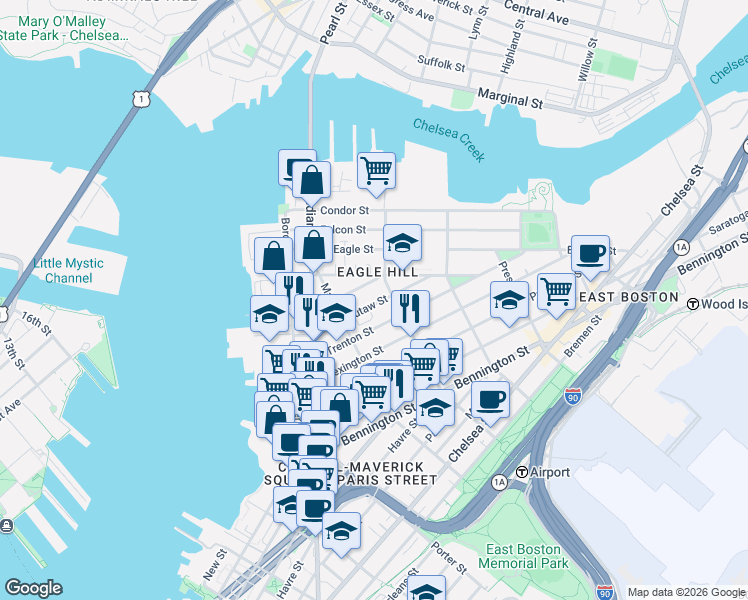 map of restaurants, bars, coffee shops, grocery stores, and more near 76 Eutaw Street in Boston