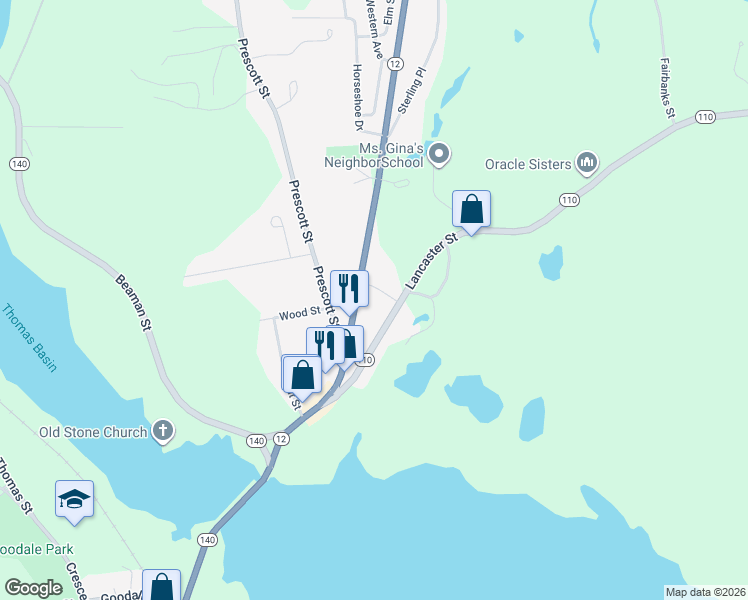 map of restaurants, bars, coffee shops, grocery stores, and more near 86 Sterling Street in West Boylston