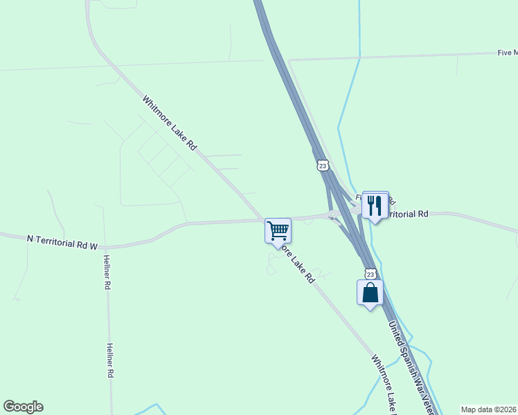 map of restaurants, bars, coffee shops, grocery stores, and more near 7020 Whitmore Lake Road in Whitmore Lake