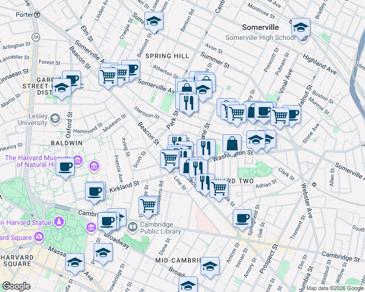 map of restaurants, bars, coffee shops, grocery stores, and more near 7 Durham Street in Somerville