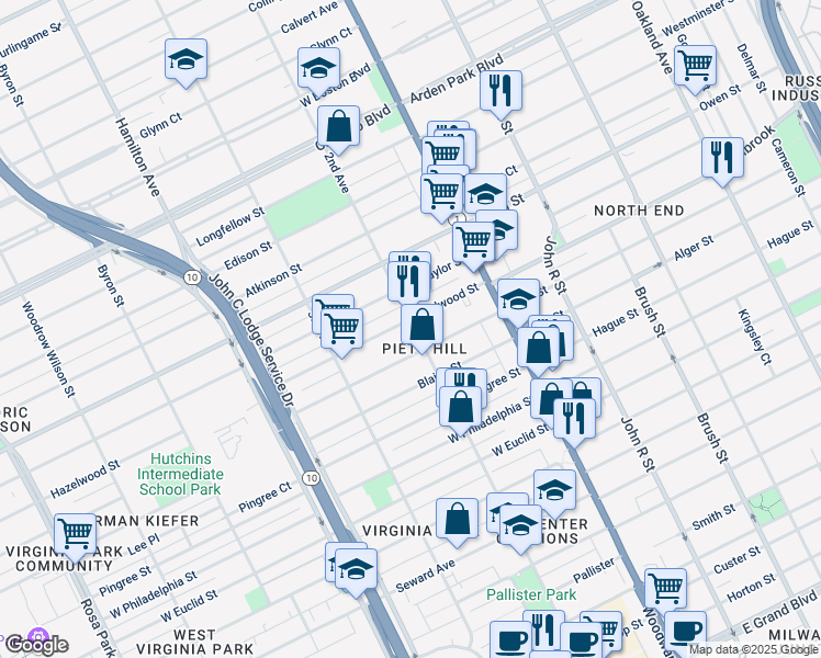 map of restaurants, bars, coffee shops, grocery stores, and more near 8825 2nd Avenue in Detroit
