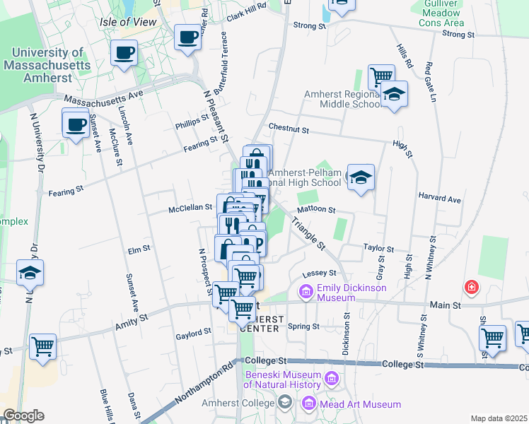 map of restaurants, bars, coffee shops, grocery stores, and more near 15 East Pleasant Street in Amherst