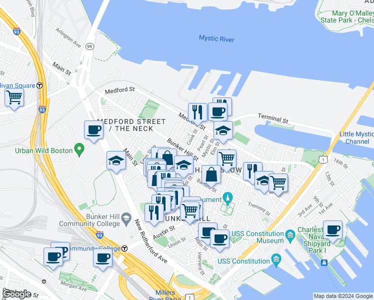 map of restaurants, bars, coffee shops, grocery stores, and more near in 