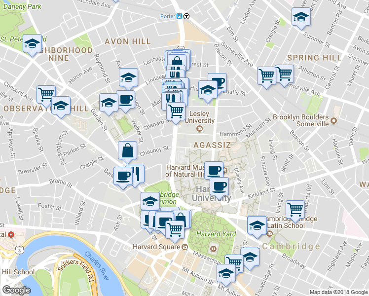 map of restaurants, bars, coffee shops, grocery stores, and more near 6 Everett Street in Cambridge
