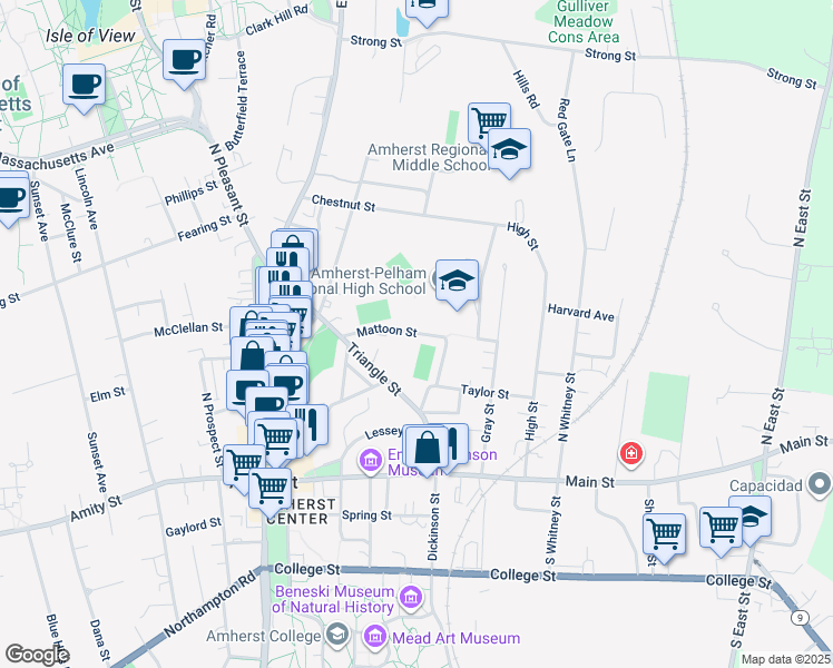 map of restaurants, bars, coffee shops, grocery stores, and more near in Amherst