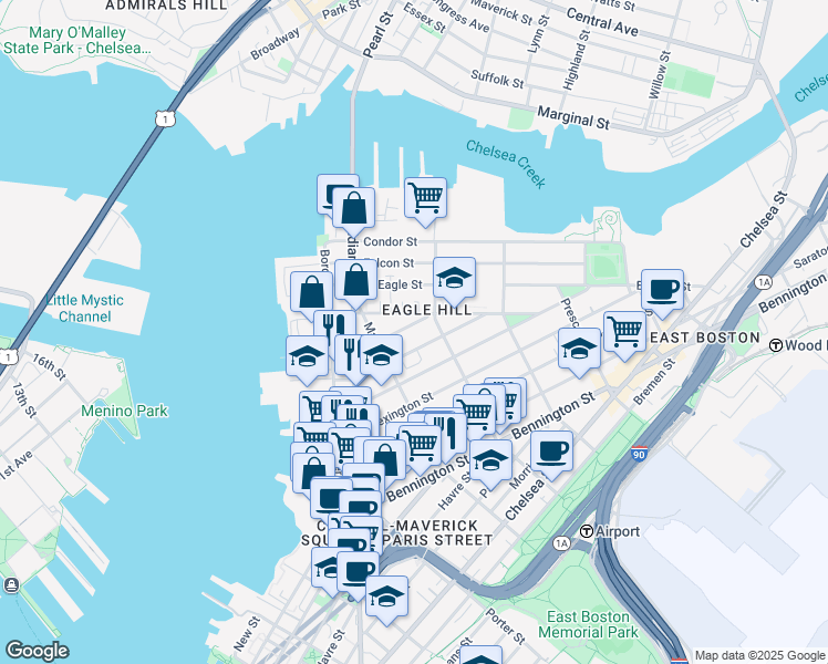 map of restaurants, bars, coffee shops, grocery stores, and more near 66 Eutaw Street in Boston