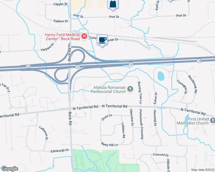 map of restaurants, bars, coffee shops, grocery stores, and more near 13659 Fairview Lane in Plymouth