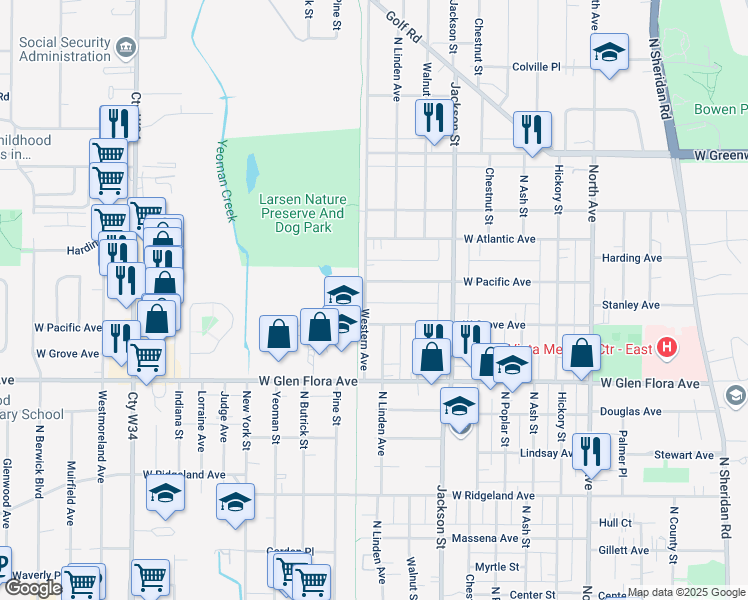 map of restaurants, bars, coffee shops, grocery stores, and more near 1024 West Grove Avenue in Waukegan