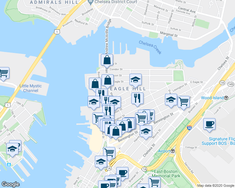 map of restaurants, bars, coffee shops, grocery stores, and more near 13 Monmouth Street in Boston