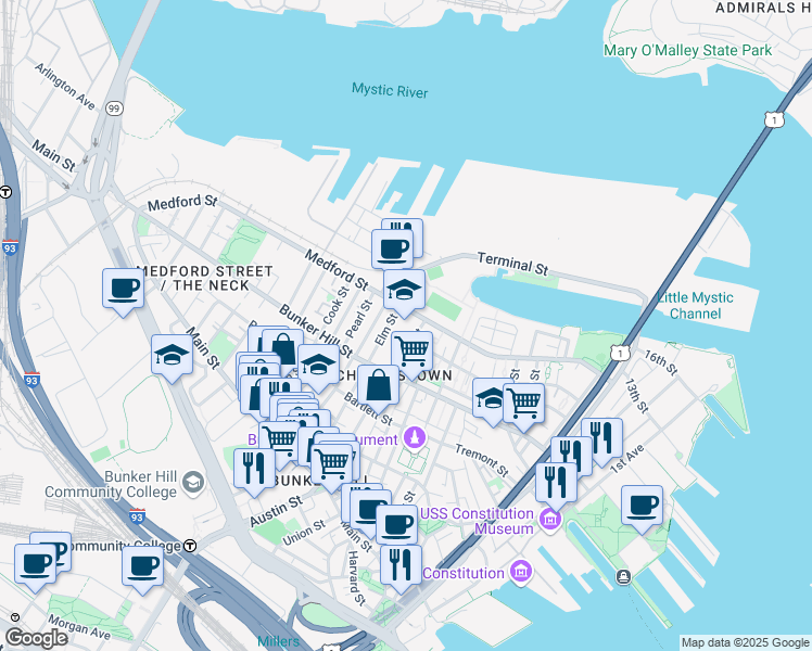map of restaurants, bars, coffee shops, grocery stores, and more near 33 Polk Street in Boston