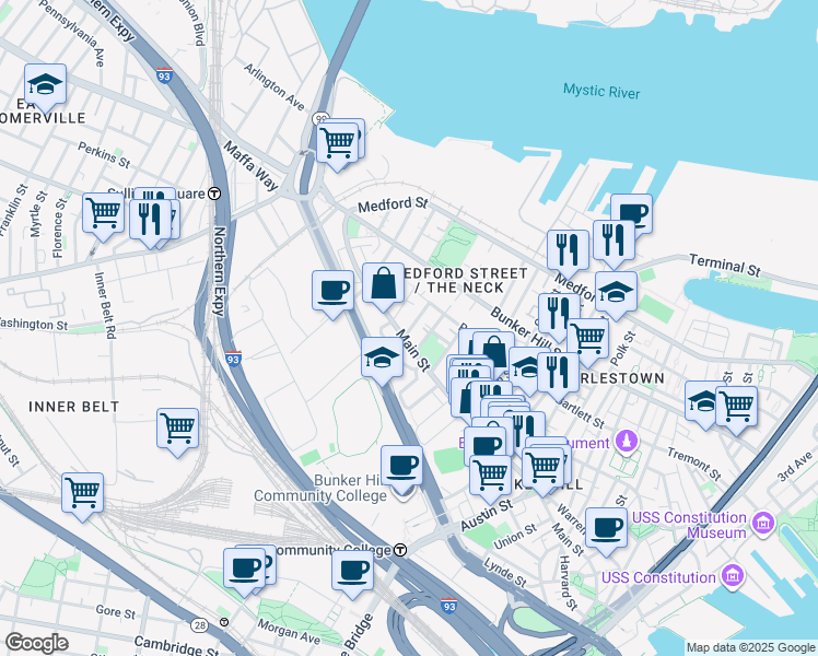 map of restaurants, bars, coffee shops, grocery stores, and more near 7 Lyndeboro Street in Boston