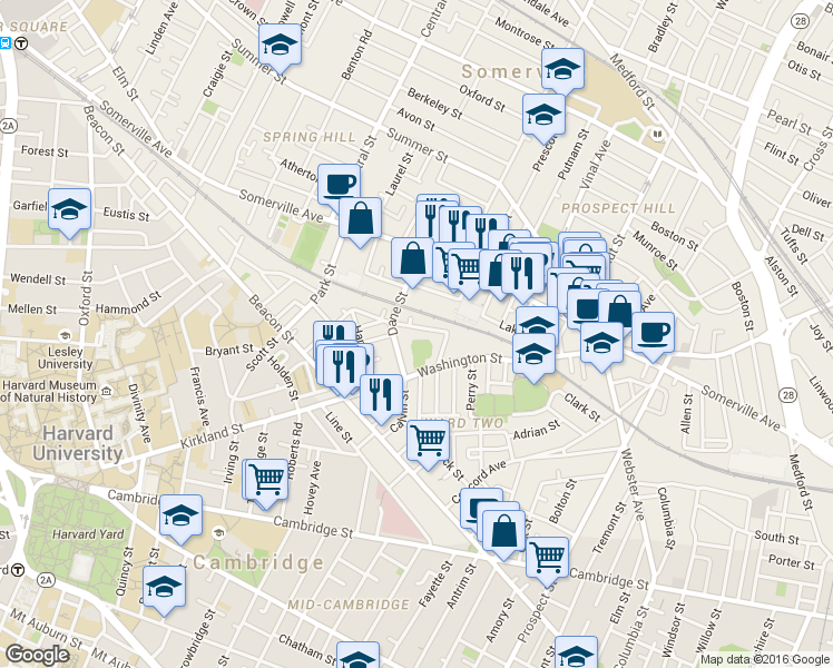 map of restaurants, bars, coffee shops, grocery stores, and more near 8 Leland Street in Somerville