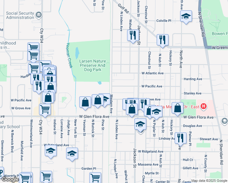 map of restaurants, bars, coffee shops, grocery stores, and more near 1024 West Grove Avenue in Waukegan