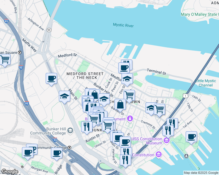 map of restaurants, bars, coffee shops, grocery stores, and more near 16 Allston Street in Boston