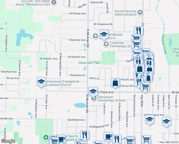 map of restaurants, bars, coffee shops, grocery stores, and more near 2603 Sycamore Drive in Waukegan