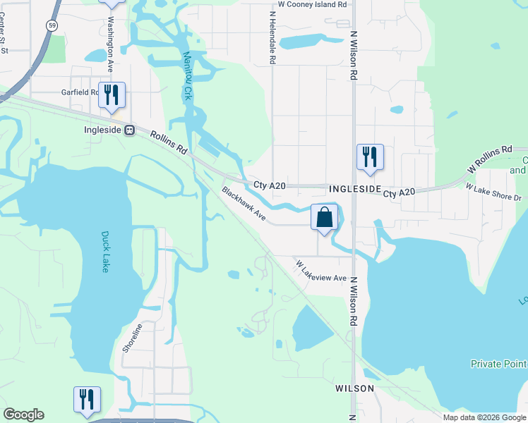 map of restaurants, bars, coffee shops, grocery stores, and more near 26295 Blackhawk Avenue in Ingleside
