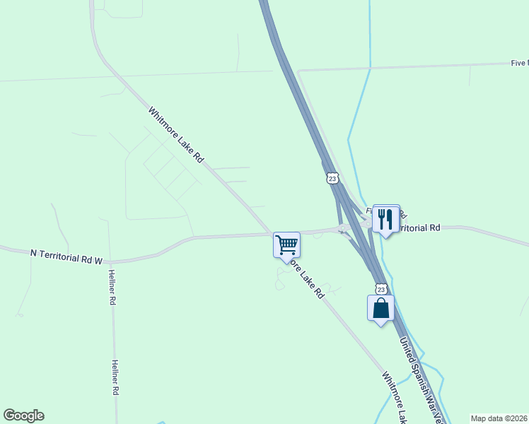 map of restaurants, bars, coffee shops, grocery stores, and more near 7020 Whitmore Lake Road in Whitmore Lake