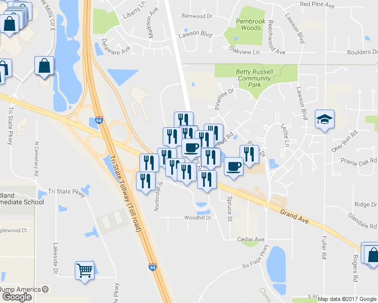 map of restaurants, bars, coffee shops, grocery stores, and more near 1504 Nations Drive in Gurnee