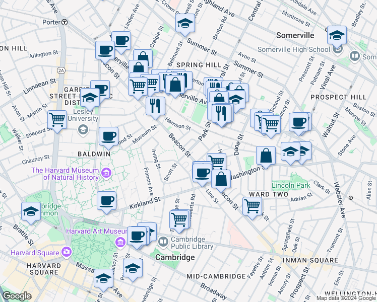 map of restaurants, bars, coffee shops, grocery stores, and more near 44 Ivaloo Street in Somerville