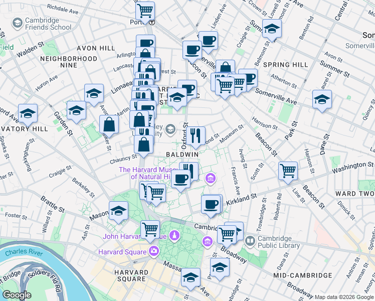 map of restaurants, bars, coffee shops, grocery stores, and more near 37 Mellen Street in Cambridge